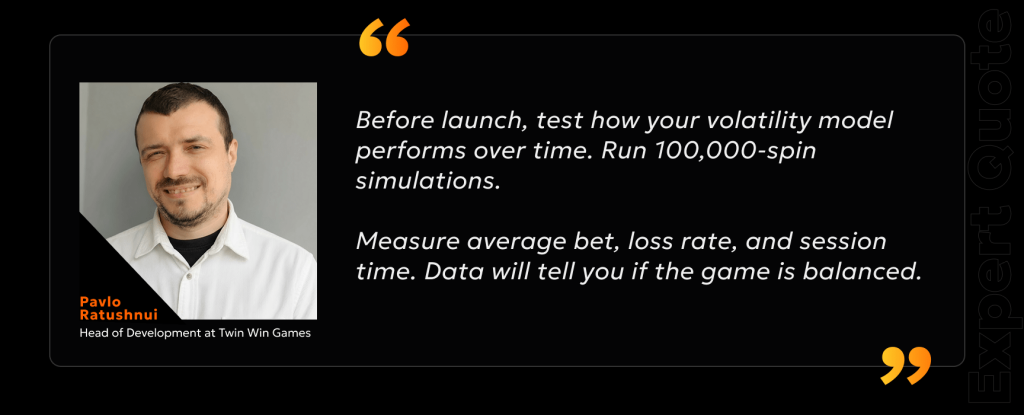 Head of Development at Twin Win Games, Pavlo Ratushnui, shares expert advice on slot volatility testing.