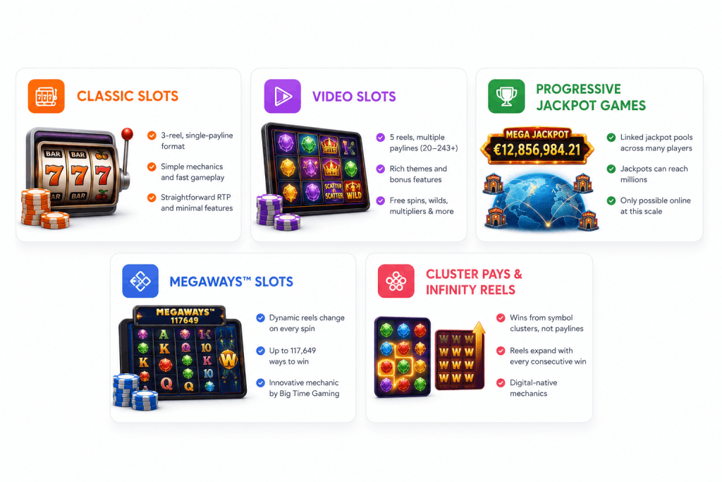 Infographic about the Types of Online Slot Games