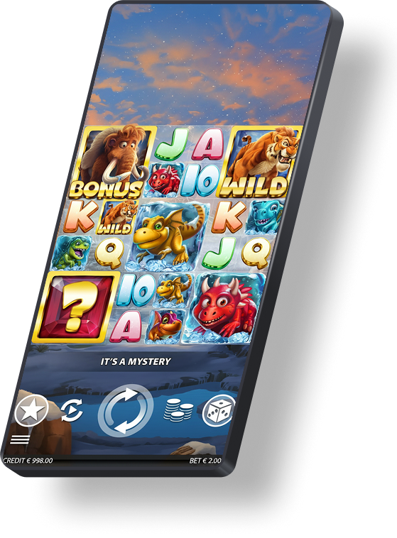 Free Spins bonus environment for a prehistoric-themed slot game — dedicated background with enhanced win animations, triggered by Bonus Wheel activation. Art and animation by Twin Win Games.