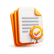 Math documentation icon: document stack with certification checkmark seal